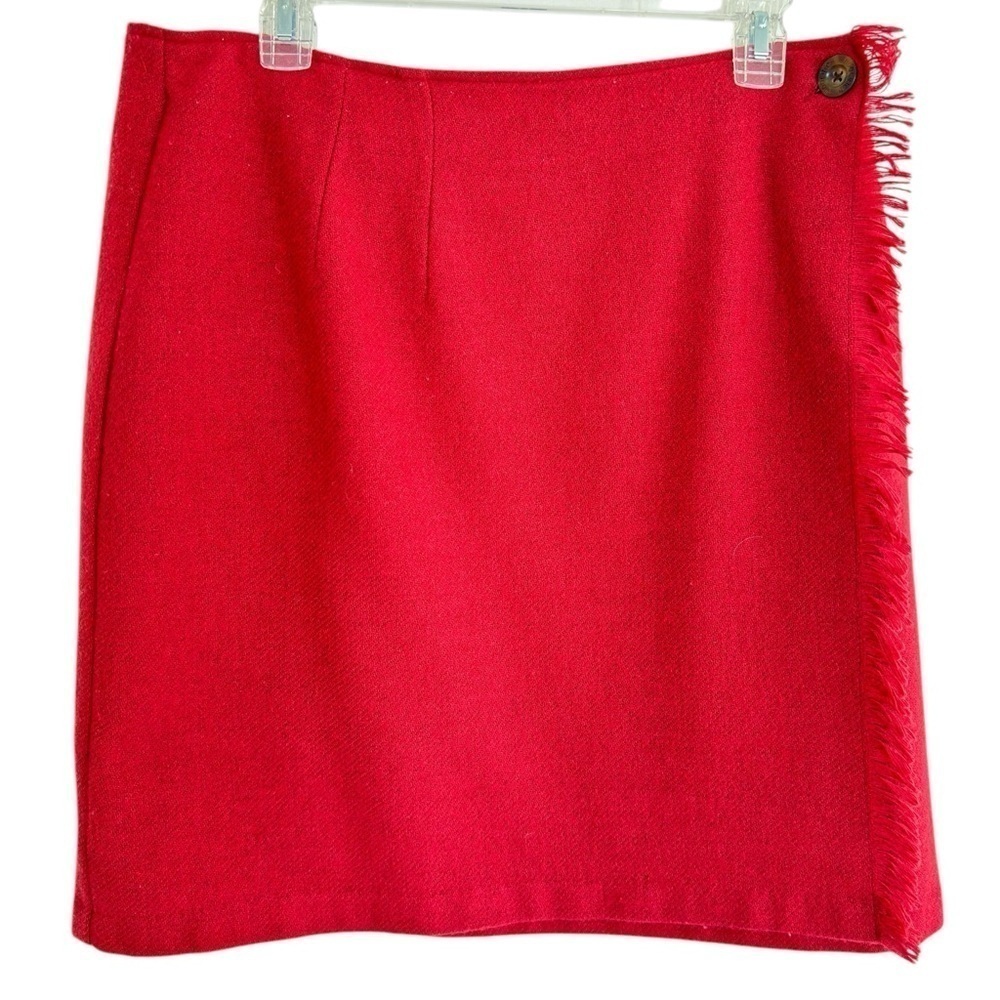 VTG Woolrich Wrap Skirt Womens Sz 16 Red Wool Fringe Classic Holiday Christmas